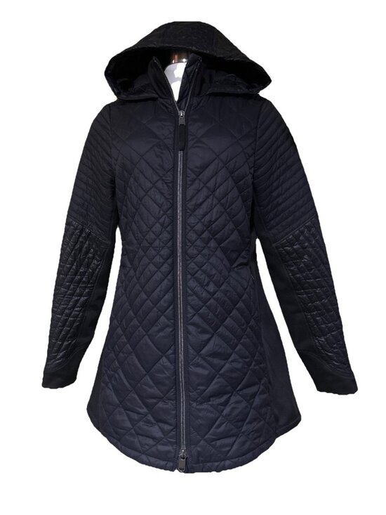 Athleta Jackets & Blazers - Athleta Bayview Hooded Coat Jacket Black Quilted Lightweight Women's Size S